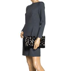 Pre Owned Mulberry Black Suede Studded Flap Clutch