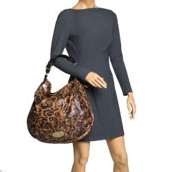 Pre Owned Mulberry Brown/Black Leopard Print Leather Mitzy Hobo