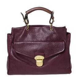 Mulberry Burgundy Grained Leather Polly Push Lock Tote