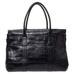 Pre Owned Mulberry Black Croc Embossed Leather Bayswater Satchel