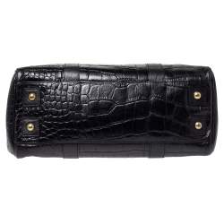 Pre Owned Mulberry Black Croc Embossed Leather Bayswater Satchel