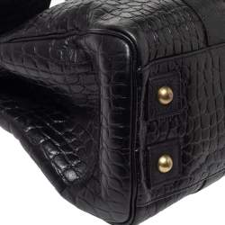 Pre Owned Mulberry Black Croc Embossed Leather Bayswater Satchel