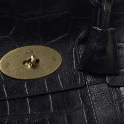 Pre Owned Mulberry Black Croc Embossed Leather Bayswater Satchel