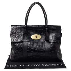 Pre Owned Mulberry Black Croc Embossed Leather Bayswater Satchel