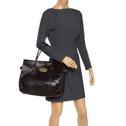 Pre Owned Mulberry Dark Brown Croc Embossed Leather Bayswater Satchel