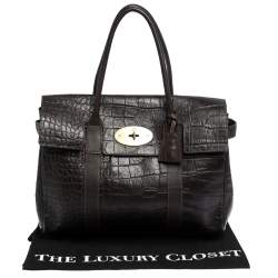 Pre Owned Mulberry Dark Brown Croc Embossed Leather Bayswater Satchel