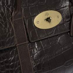 Pre Owned Mulberry Dark Brown Croc Embossed Leather Bayswater Satchel