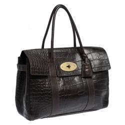 Pre Owned Mulberry Dark Brown Croc Embossed Leather Bayswater Satchel