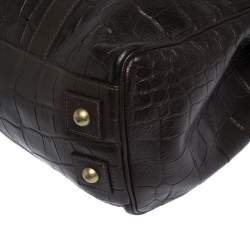Pre Owned Mulberry Dark Brown Croc Embossed Leather Bayswater Satchel