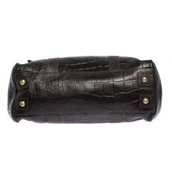 Pre Owned Mulberry Dark Brown Croc Embossed Leather Bayswater Satchel