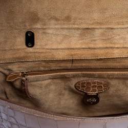  Mulberry Light Brown Croc Embossed Leather Lily Top Handle Bag