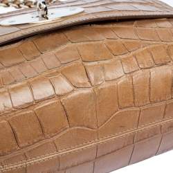 Mulberry Light Brown Croc Embossed Leather Lily Top Handle Bag