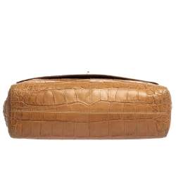  Mulberry Light Brown Croc Embossed Leather Lily Top Handle Bag