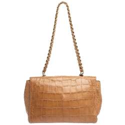  Mulberry Light Brown Croc Embossed Leather Lily Top Handle Bag