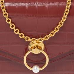 Pre Owned Mulberry Cinnamon Brown Croc Embossed Leather Small Harlow Top Handle Bag