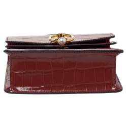 Pre Owned Mulberry Cinnamon Brown Croc Embossed Leather Small Harlow Top Handle Bag