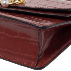 Pre Owned Mulberry Cinnamon Brown Croc Embossed Leather Small Harlow Top Handle Bag