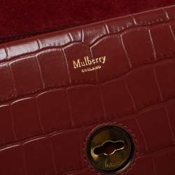 Pre Owned Mulberry Cinnamon Brown Croc Embossed Leather Small Harlow Top Handle Bag