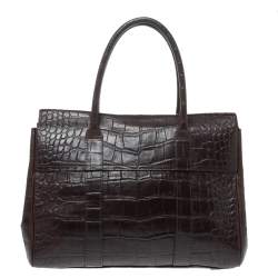 Pre Owned Mulberry Dark Brown Croc Embossed Leather Bayswater Satchel