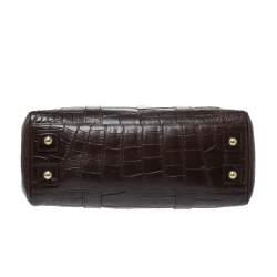 Pre Owned Mulberry Dark Brown Croc Embossed Leather Bayswater Satchel