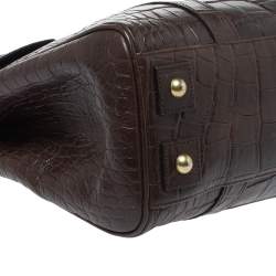 Pre Owned Mulberry Dark Brown Croc Embossed Leather Bayswater Satchel