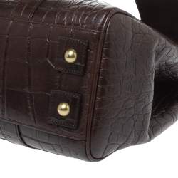 Pre Owned Mulberry Dark Brown Croc Embossed Leather Bayswater Satchel