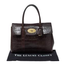 Pre Owned Mulberry Dark Brown Croc Embossed Leather Bayswater Satchel