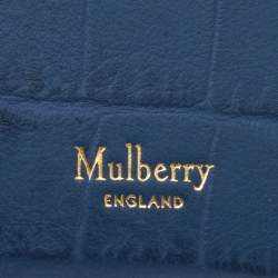 Pre Owned Mulberry Blue Croc Embossed Leather Card Holder