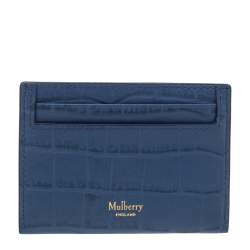Pre Owned Mulberry Blue Croc Embossed Leather Card Holder