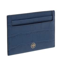 Pre Owned Mulberry Blue Croc Embossed Leather Card Holder