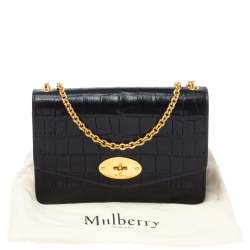 Pre Owned Mulberry Black Croc Embossed Leather Small Darley Crossbody Bag