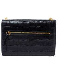 Pre Owned Mulberry Black Croc Embossed Leather Small Darley Crossbody Bag