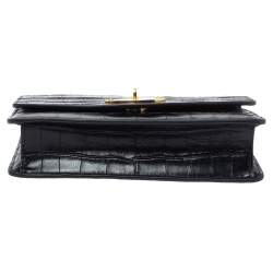 Pre Owned Mulberry Black Croc Embossed Leather Small Darley Crossbody Bag