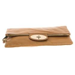 Pre Owned Mulberry Brown Leather Fold Over Turnlock Clutch
