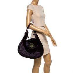 Pre Owned Mulberry Dark Plum Ostrich Embossed Velvet Daria Hobo