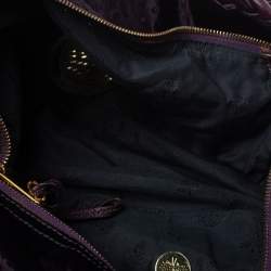 Pre Owned Mulberry Dark Plum Ostrich Embossed Velvet Daria Hobo