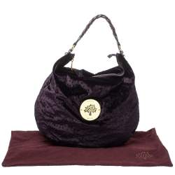 Pre Owned Mulberry Dark Plum Ostrich Embossed Velvet Daria Hobo