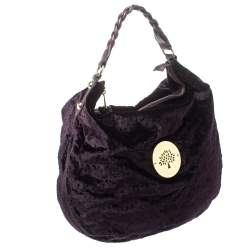 Pre Owned Mulberry Dark Plum Ostrich Embossed Velvet Daria Hobo