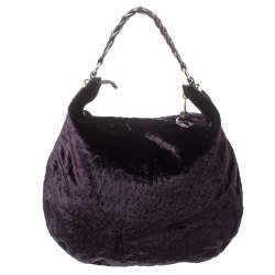 Pre Owned Mulberry Dark Plum Ostrich Embossed Velvet Daria Hobo
