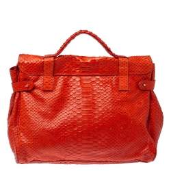 Mulberry Orange Python Embossed Leather Oversized Alexa Satchel