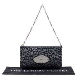 Pre Owned Mulberry Navy Blue/Silver Printed Suede Chain Wristlet Clutch
