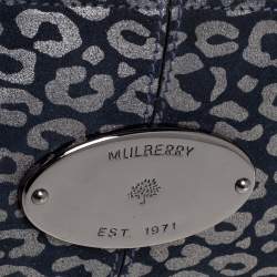 Pre Owned Mulberry Navy Blue/Silver Printed Suede Chain Wristlet Clutch