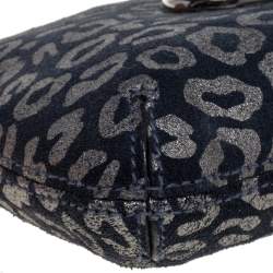 Pre Owned Mulberry Navy Blue/Silver Printed Suede Chain Wristlet Clutch