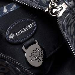 Pre Owned Mulberry Navy Blue/Silver Printed Suede Chain Wristlet Clutch
