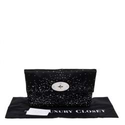 Pre Owned Mulberry Black Satin Embellished Clemmie Foldover Clutch