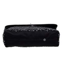 Pre Owned Mulberry Black Satin Embellished Clemmie Foldover Clutch