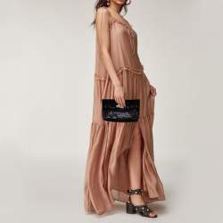 Pre Owned Mulberry Black Satin Embellished Clemmie Foldover Clutch