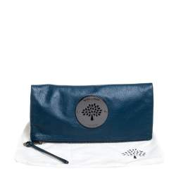 Pre Owned Mulberry Dark Teal Leather Daria Fold Over Clutch