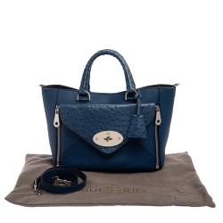 Pre Owned Mulberry Blue Leather And Ostrich Willow Tote