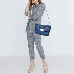 Pre Owned Mulberry Blue Leather And Ostrich Willow Tote